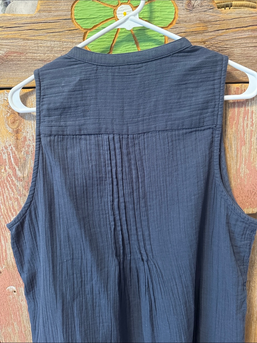 Quince Navy organic Cotton Sleeveless Pintuck Button-Front Dress medium - Picture 11 of 17